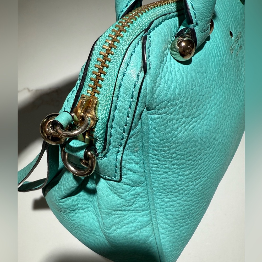 KATE SPADE Leather Crossbody or Handbag, Zipper top, Turquoise Green - Picture 10 of 16